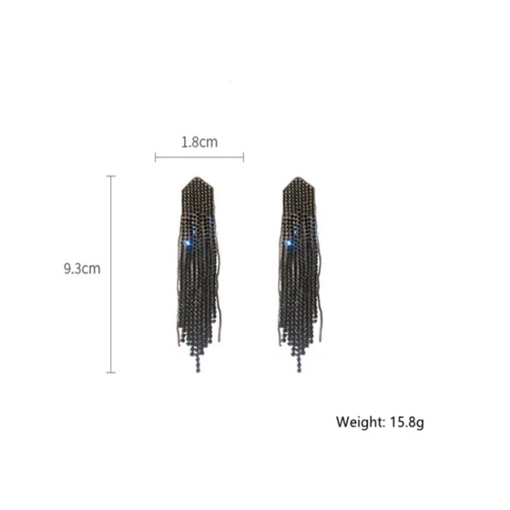 🌟 Black Crystals Rhinestones Long Tassel Earrings - Picture 4 of 4